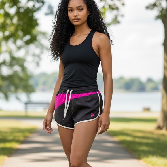 Fila Pants - Fila Black and Pink Athletic Shorts